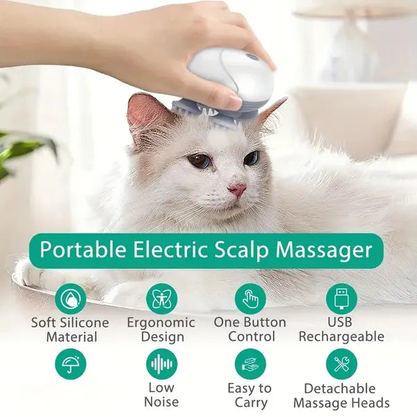 Pet Massager, Pet Scalp Massager, Handheld Electric Cat Massager, Dog Massager, 4 Rotating Massage Heads, Relax Muscles, Cat And Dog Scalp Massager, Pet Gift - Zaria pets