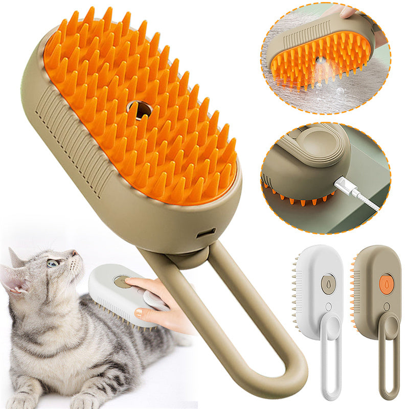 3-in-1 Steam Cat Brush - Steamy Pet Grooming Brush with Mist Spray for Shedding, Massage & Hair Removal (Cats & Dogs) - Zaria pets